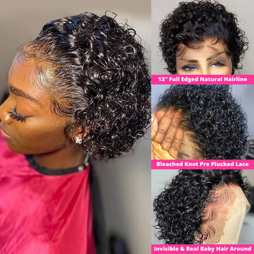 Pixie Cut Wig Lace Front Wigs Human Hair Glueless Wig 13x1 T Part Lace Frontal Wigs Bob Wig Short Pixie Cut Wigs for Black Women Pre Plucked with Baby Hair Jerry Curly Bob Wigs Hair (6 Inch)
