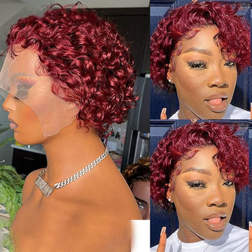 Lace Front Wigs Human Hair 99J Pixie Cut Short Curly Human Hair Wigs 13x1 Wigs For Black Women Glueless Wigs Human Hair Pre Plucked Brazilian Virgin Hair